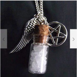 New Supernatural Protection Necklace Wing Pentagram Salt & Burn Bottle Pendant
